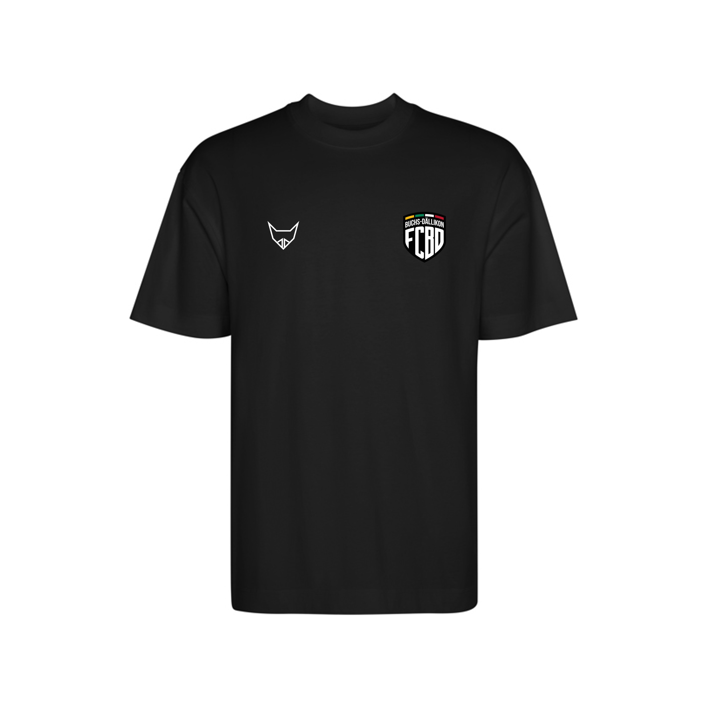 Schwarzes PRIMEo Shirt Bergdietikon aus dem FC Buchs-Dällikon Ausgangsset Men mit Vereinslogo auf der Brust