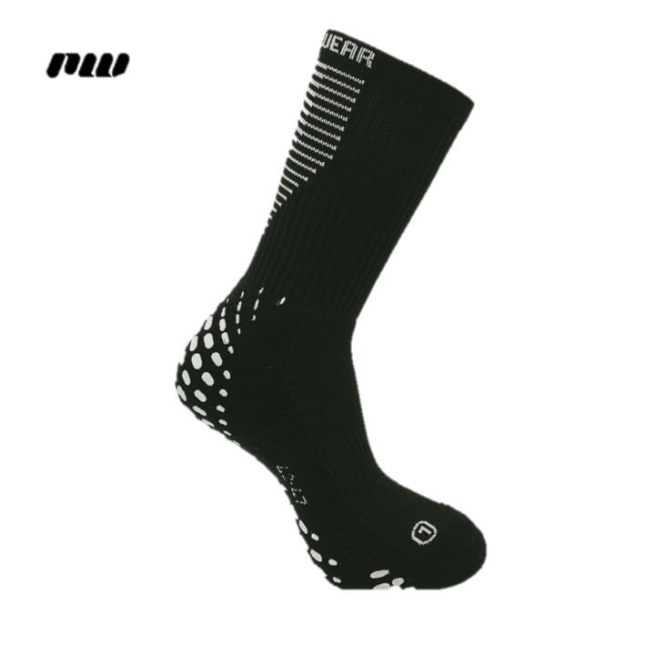 Schwarze Sportsocken mit rutschfesten weißen Punkten an der Sohle
