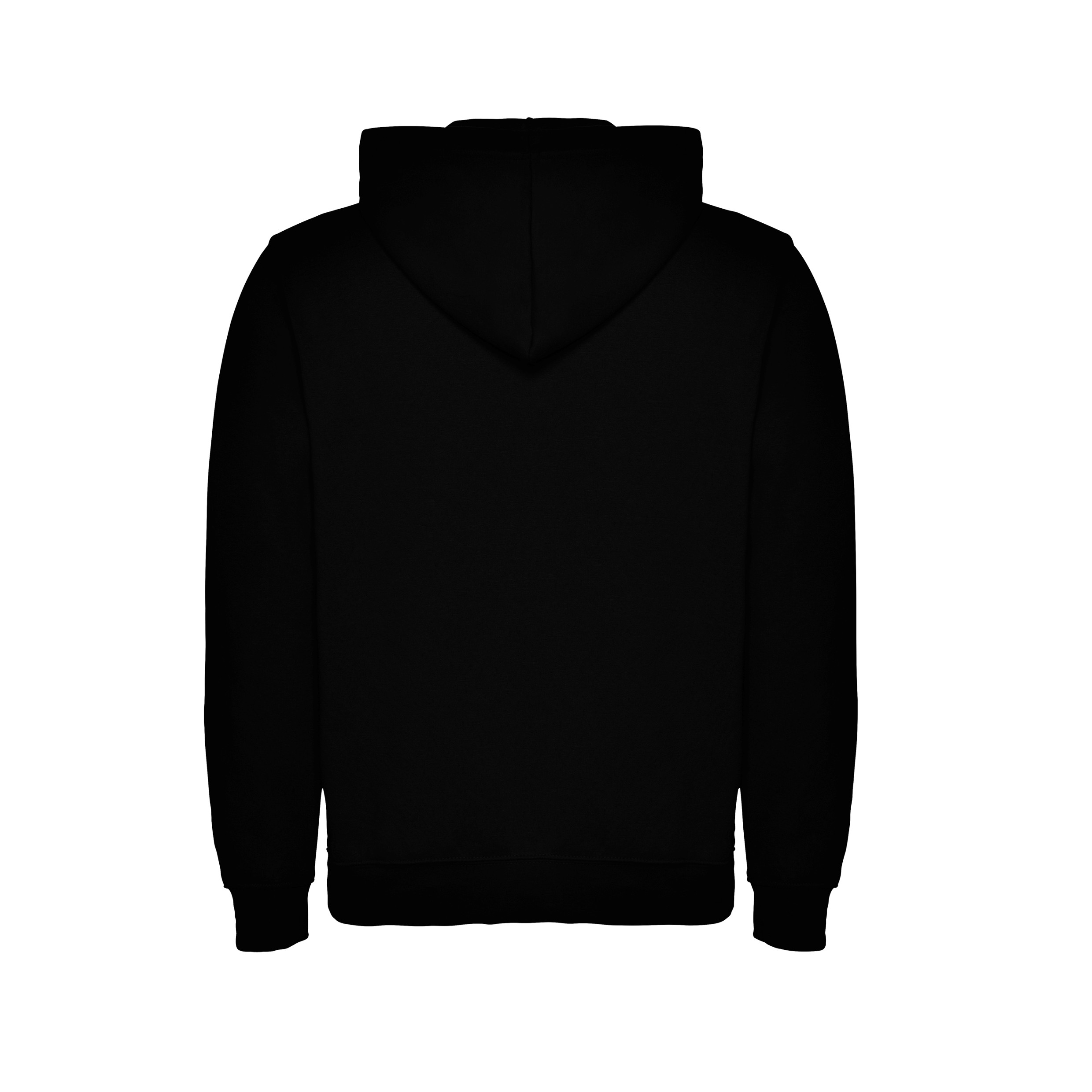 Rückansicht des schwarzen Unisex Hoodies „Oberbottigen“ von PRIMEo mit Kapuze – sportlicher Team-Hoodie für Training und Freizeit