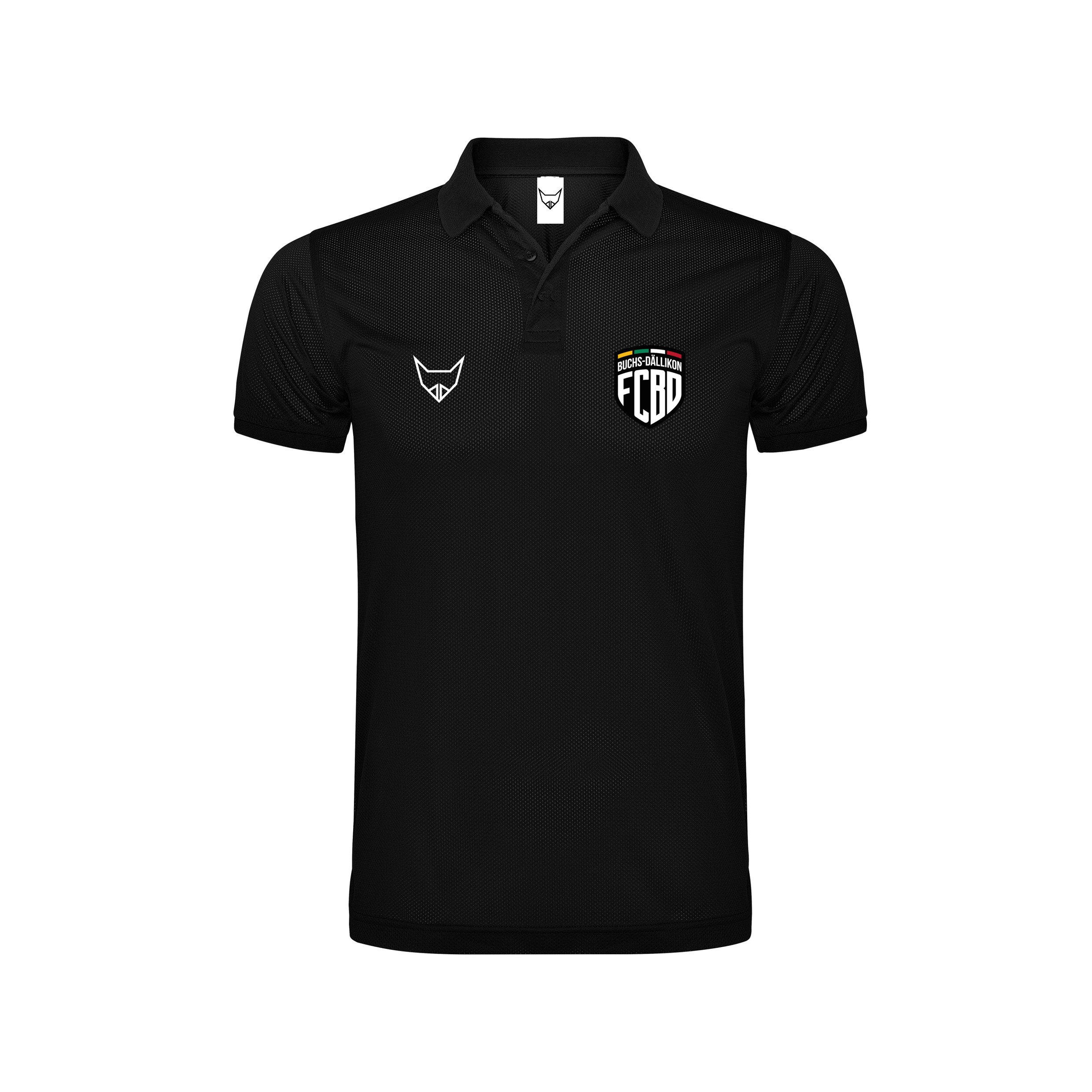 PRIMEo Sportpolo Tafers für Herren in Schwarz, elegantes Kurzarm-Poloshirt mit Polokragen, Knopfleiste und Brustlogos, Frontansicht