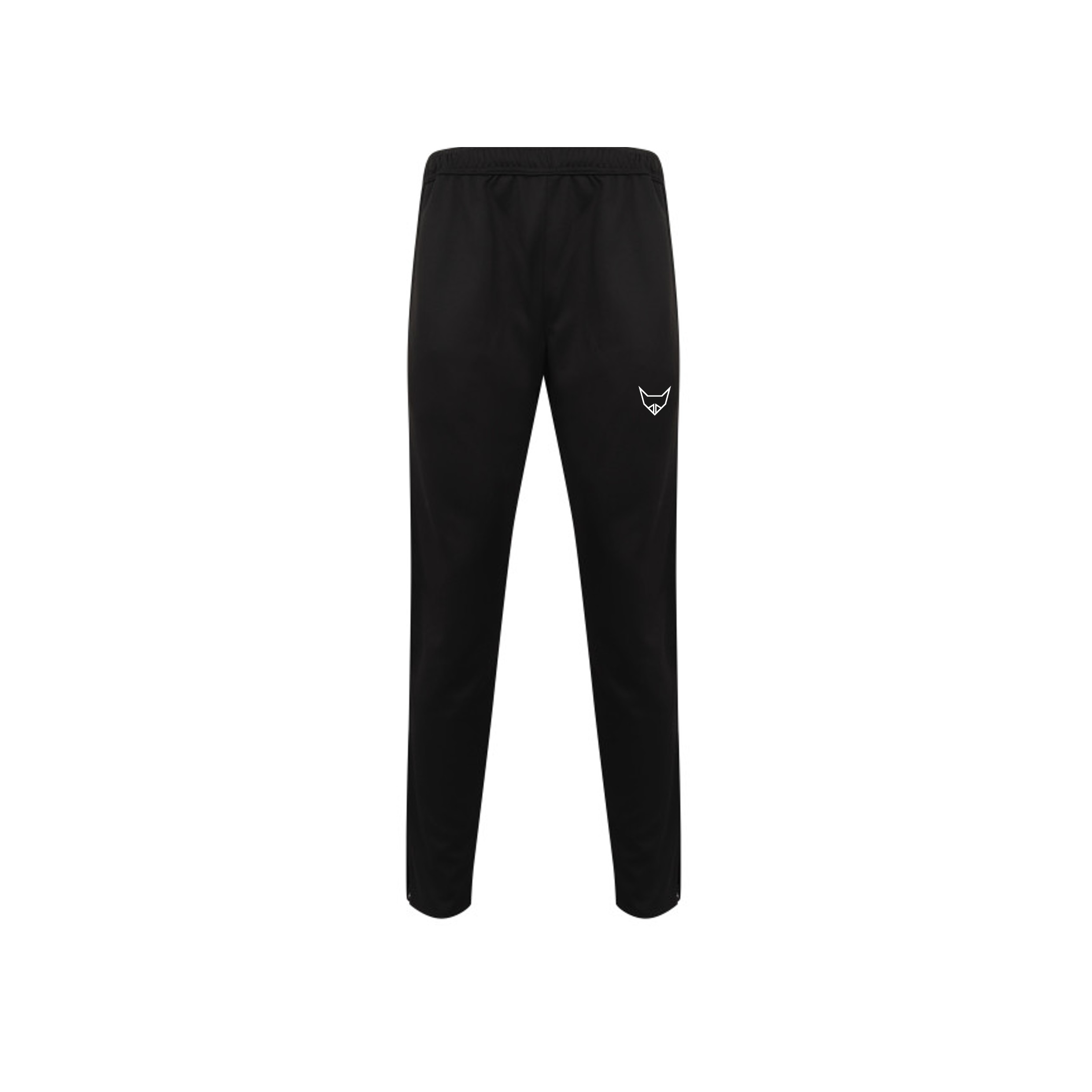 Schwarze PRIMEo Trainerhose Niederwangen als Slim Fit Sporthose für Training, Teams und Vereine, Frontansicht
